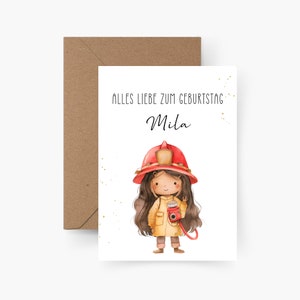 Biglietto di auguri di compleanno pompiere personalizzato con nome, biglietto di auguri di compleanno bambino, auguri di buon compleanno, compleanno di bambini, biglietto di auguri di compleanno ragazza