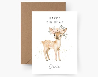 Personalized deer birthday card with name, A6 size, birthday card, Happy Birthday, children's birthday, greeting card