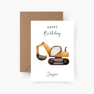 Biglietto di auguri di compleanno per escavatore personalizzato con nome A6, biglietto di compleanno, buon compleanno, compleanno bambini, biglietto di congratulazioni, biglietto di auguri