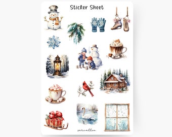 Christmas Time Sticker Sheet, Christmas, Christmassy, cookies, snow, snowman, winter flower, Christmas time, X-mas