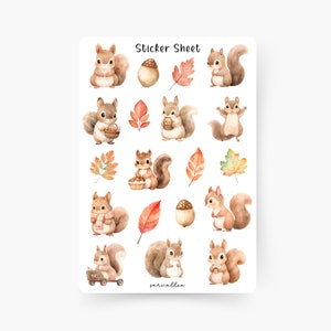 Süße Eichhörnchen Sticker Sheet, Herbstzeit, Herbst, Herbstlich, Kürbis, Kamin, Hygge, Wald, Tiere, Eichhörnchen,