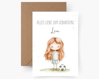 Birthday card footballer personalized with name A6, birthday card child, Happy Birthday, children's birthday, birthday card girl