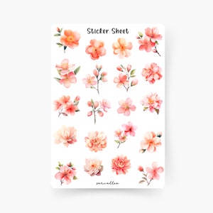 Blumen Peachy Sticker Sheet, Frühling, Blümchen, Sommer, Frühlingszeit, Blumenwiese, Pastell Blumen