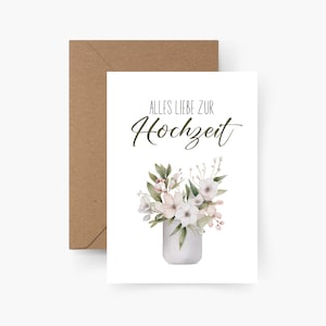 Trouwkaart, Happy Wedding, A6, aquarel, bruid en bruidegom, huwelijkscadeau, ansichtkaart gastenboek, trouwen, huwelijksplanning