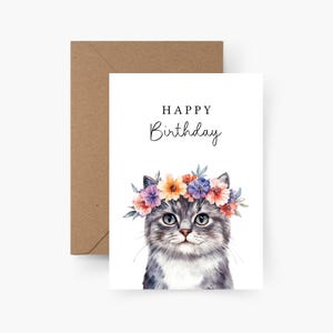 Birthday card Happy Birthday Cat A6, watercolor, textured paper, Happy Birthday, round birthday, birthday greeting, postcard