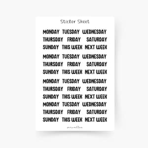 Feuille d’autocollants en semaine, À faire, Week-end, Calligraphie, Jours de semaine, Week-end