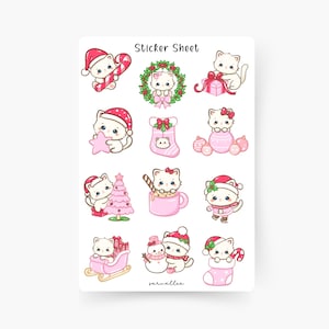 Süße Weihnachtskatzen Sticker Sheet, Katzenliebhaber, Tier Sticker, Kawaii, Kawaii Cat , Kitties, Frohe Weihnachten, Weihnachten, X-mas