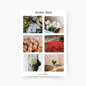 Tulpen stickervel, lente, tulpenbloemen, zomer, bloemen, boeket
