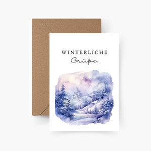 Cartolina di Natale auguri invernali A6, acquerello, carta ruvida, set di cartoline di Natale, Natale, posta di Natale, cartolina, Natale
