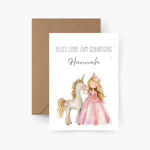 Geburtstagskarte Einhorn & Mädchen personalisiert mit Namen A6, Geburtstagskarte Kind, Happy Birthday, Kindergeburtstag