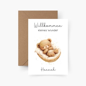 Tarjeta de nacimiento personalizada A6, pequeño milagro de bienvenida, tarjeta de nacimiento personalizada, regalo, bebé, bautismo, acuarela, papel texturizado