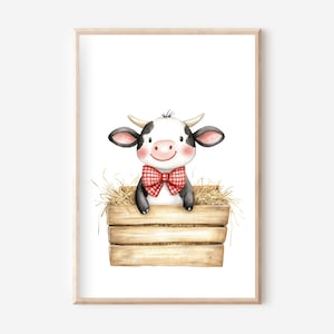 Póster de vaca A4, conjunto de pósteres, póster de animales de granja, arte mural de granja, póster de animales, arte mural de animales, granja, animales del bosque, imagen de vaca