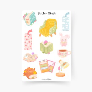Cute Reading Sticker Sheet, Lesen, Bücherregal, Zeitung, Lernen, Studium, Schule, Bücherwurm, Book Tok, Bücherclub, Kawaii