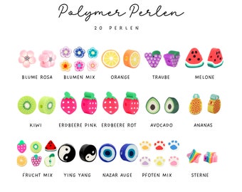 20 perles polymères, perles de fruits, perles de fruits, perles de fleurs, perles de patte, mélange de perles, argile polymère