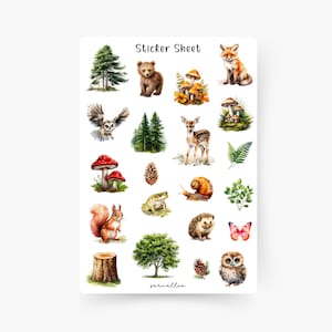 Feuille d’autocollants d’animaux de la forêt, champignon, écureuil, hygge, renard, automne, hibou, animaux de la forêt, forêt, hérisson, écureuil, feuilles d’automne