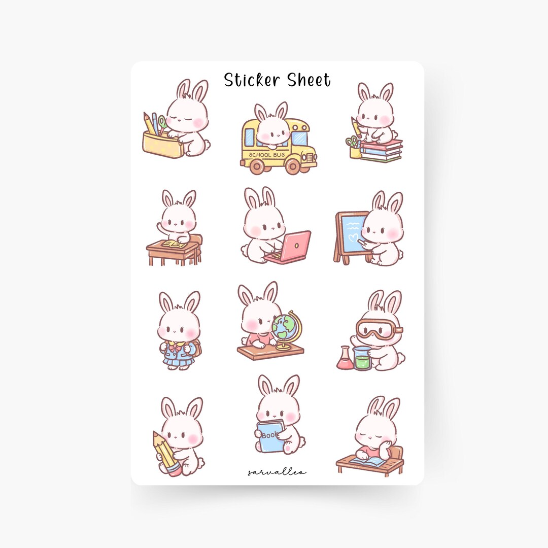 Rabbit School Sticker Sheet, Rabbits, Cute Animals, Everyday Life ...