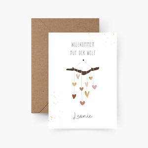 Carte de naissance personnalisée A6, bienvenue dans le monde, carte de naissance personnalisée, cadeau, bébé, baptême, aquarelle, papier texturé