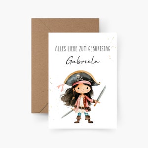 Geburtstagskarte Piratin personalisiert mit Namen A6, Geburtstagskarte Kind, Happy Birthday, Kindergeburtstag, Geburtstagskarte Mädchen