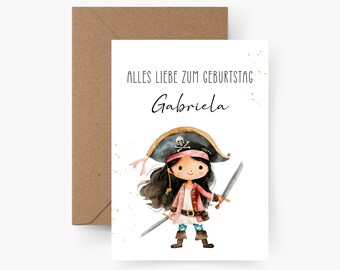 Birthday card pirate personalized with name A6, birthday card child, Happy Birthday, children's birthday, birthday card girl