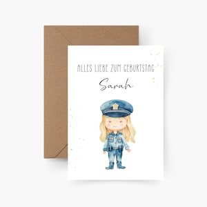 Birthday card policewoman personalized with name A6, birthday card child, Happy Birthday, children's birthday, birthday card child