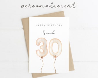 Geburtstagskarte personalisiert A6, Aquarell, Strukturpapier, Happy Birthday, Umschläge, Runder Geburtstag, Geburtstagsgruß, Postkarte