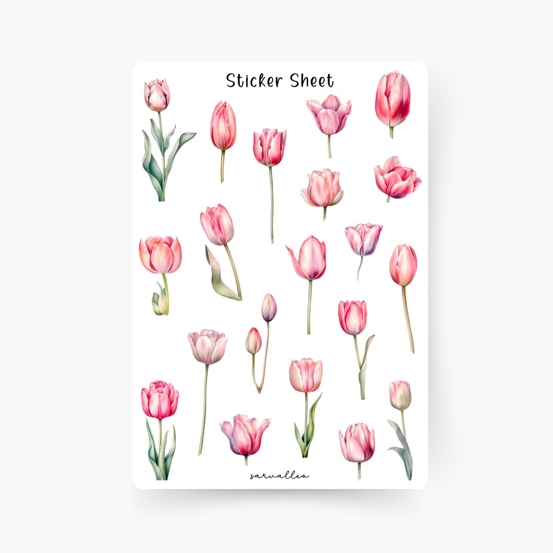 Tulips Pink Sticker Sheet, Spring, Flowers, Summer, Spring, Flower ...
