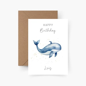 Carte d'anniversaire baleine personnalisée avec nom A6, carte anniversaire, Joyeux anniversaire, anniversaire enfant, carte de félicitations, carte de voeux