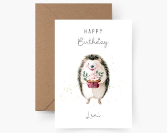 Carte d'anniversaire hérisson personnalisée avec nom A6, carte anniversaire, Joyeux anniversaire, anniversaire enfant, carte de félicitations, carte de voeux