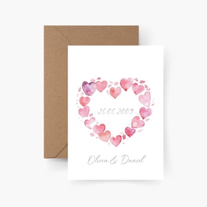 Corazón de tarjeta de San Valentín personalizado con nombre y fecha A6, Forever us, amor, saludo de San Valentín, postal, tarjeta de San Valentín