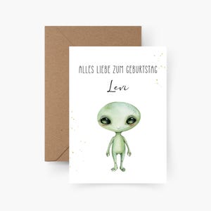 Verjaardagskaart alien gepersonaliseerd met naam A6, verjaardagskaart kind, gelukkige verjaardag, kinderverjaardag, verjaardagskaart kind