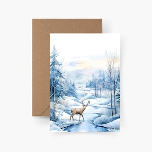 Cartolina di Natale motivo invernale A6, acquerello, set di cartoline di Natale, Natale, posta di Natale, cartolina, Natale, Buon Natale, cervo