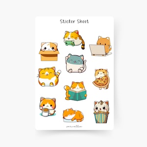 Kawaii Katzen Sticker Sheet, süße Katze, Kitties, Tiere, Babykatze