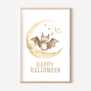 Póster de feliz Halloween A4, juego de pósteres, póster de murciélago, cuadro de pared, póster de otoño, cuadro de pared de Halloween, decoración de otoño, póster para habitación de niños