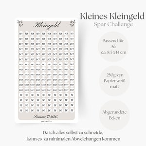 Kleine Kleingeld Challenge, Spar Challenge, Sparchallenge, Sparen mit Challenges, A6 Planer Einlagen, Geld Sparen mit Sparzielen