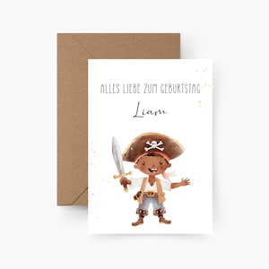 Carte d'anniversaire pirate personnalisée avec le nom A6, carte d'anniversaire enfant, joyeux anniversaire, anniversaire d'enfant, carte d'anniversaire garçon