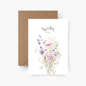 Geburtstagskarte Happy Birthday Blumen A6, Aquarell, Strukturpapier, Happy Birthday, Runder Geburtstag, Geburtstagsgruß, Postkarte