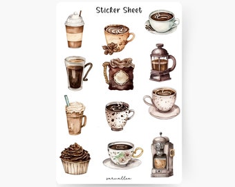 Coffee Sticker Sheet, Café, Cappuccino, Espresso, Coffee Specialties, Food, Drink, Coffee Date, Coffee to Go