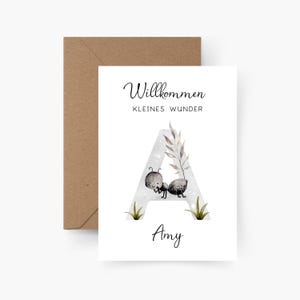 Karte zur Geburt personalisiert mit Buchstaben und Namen A6, Willkommen auf der Welt, Geburtskarte personalisiert, Geschenk, Baby, Taufe