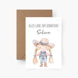 Birthday card Cowgirl personalized with name A6, birthday card child, Happy Birthday, children's birthday, birthday card girl
