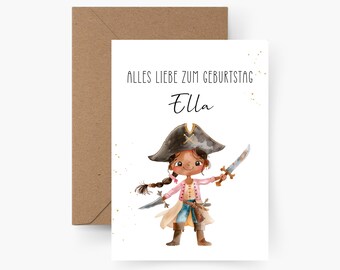 Birthday card pirate personalized with name A6, birthday card child, Happy Birthday, children's birthday, birthday card girl