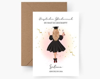 Tarjeta de graduación personalizada para chicas con nombre y año, para graduación, fin de estudios, exámenes, regalo, tarjeta de felicitación, obsequio de graduación, celebración de graduación.