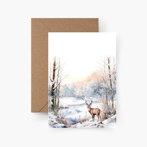 Cartolina di Natale motivo invernale A6, acquerello, set di cartoline di Natale, Natale, posta di Natale, cartolina, Natale, Buon Natale, cervo