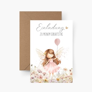 Cartão de convite de aniversário infantil conjunto de fadas de 5/10, aniversário infantil de meninas, A6, aquarela, papel texturizado, convite de fadas