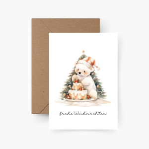 Cartolina di Natale orso polare A6, acquerello, carta ruvida, set di cartoline di Natale, Natale, posta di Natale, cartolina, Buon Natale