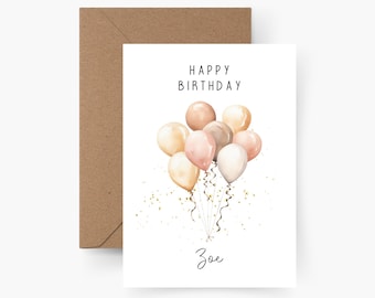 Personalized birthday card with balloons and name, A6 size, Happy Birthday card, children's birthday card, greeting card