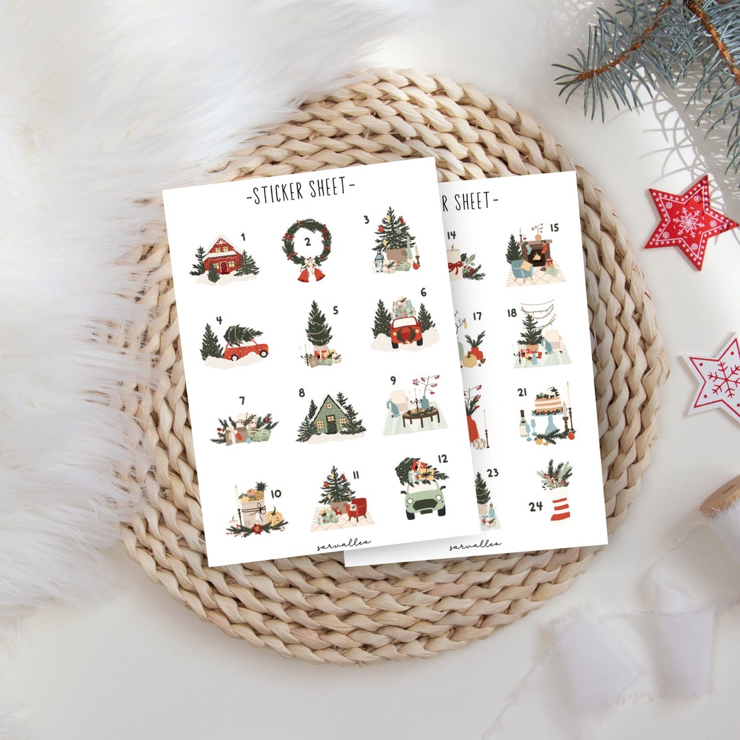 Advent Calendar Number Sticker Sheet Christmas Stickers Etsy