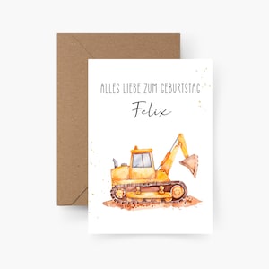 Tarjeta de cumpleaños excavadora personalizada con nombre A6, tarjeta de cumpleaños niño, feliz cumpleaños, cumpleaños de los niños, tarjeta de cumpleaños niño