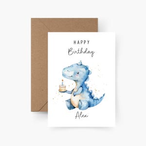Geburtstagskarte Dino personalisiert mit Namen A6, Karte Geburtstag, Happy Birthday, Kindergeburtstag, Glückwunschkarte, Grußkarte