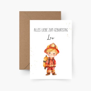 Geburtstagskarte Feuerwehrmann personalisiert mit Namen A6, Geburtstagskarte Kind, Happy Birthday, Kindergeburtstag, Geburtstagskarte Junge