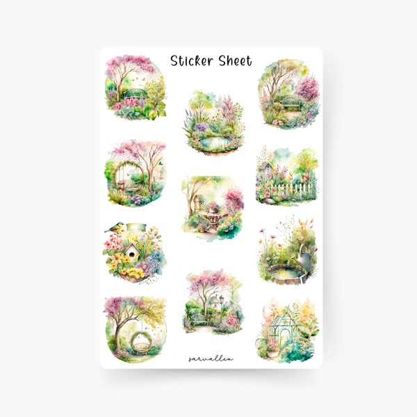 Frühlingsgarten Sticker Sheet, Frühling, Tulpen, Sommer, Ausflug, Blumen, Frühlingszeit, Garten, Frühlingsblumen